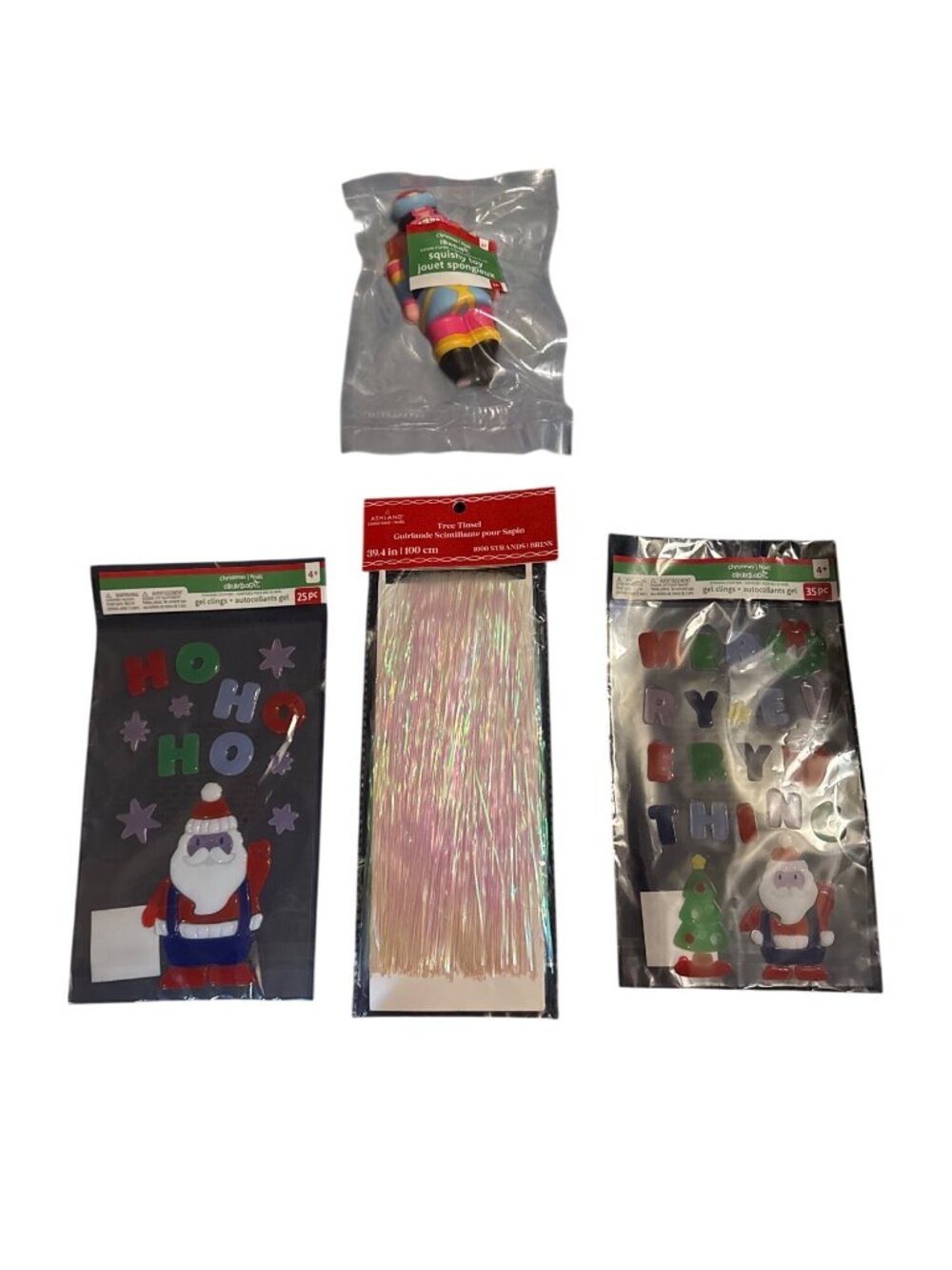 Christmas Squishy Toy Gel Clings & Tree Tinsel Set - Holiday Fun Pack For Kids
